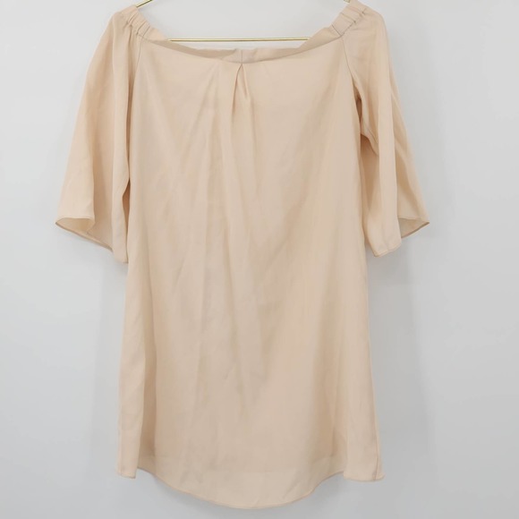 Amanda Uprichard 100% Silk Nude Off the Shoulder Mini Dress Size Small - Picture 4 of 5